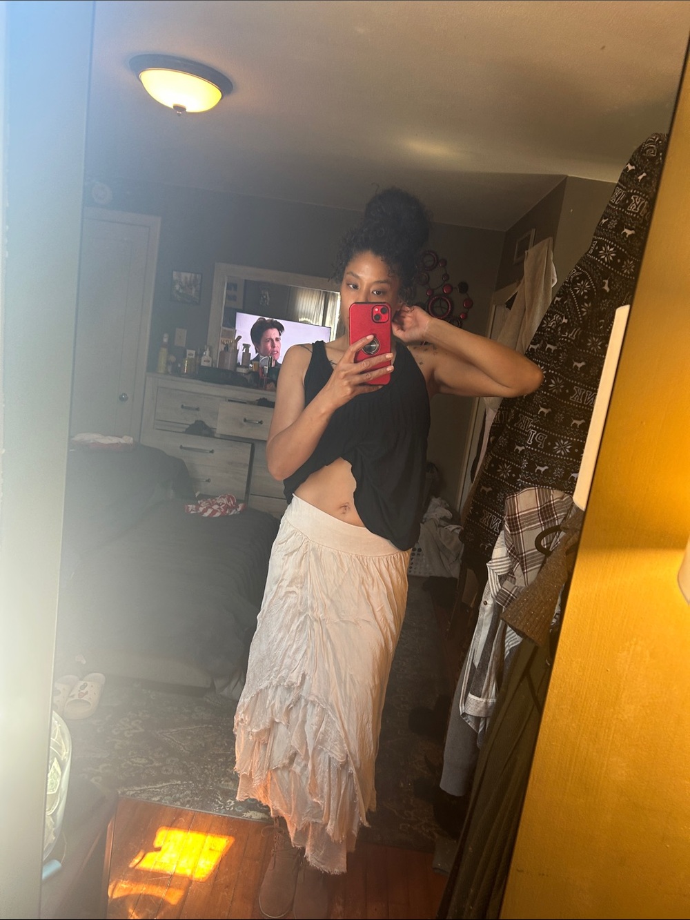 Light Pink Asymmetrical Maxi Skirt with Frayed Hem